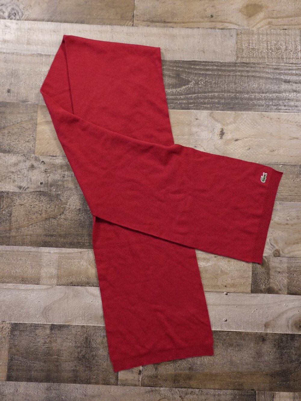 Lacoste Wool Cashmere Blend Scarf Red 68” Logo Luxury Winter Unisex